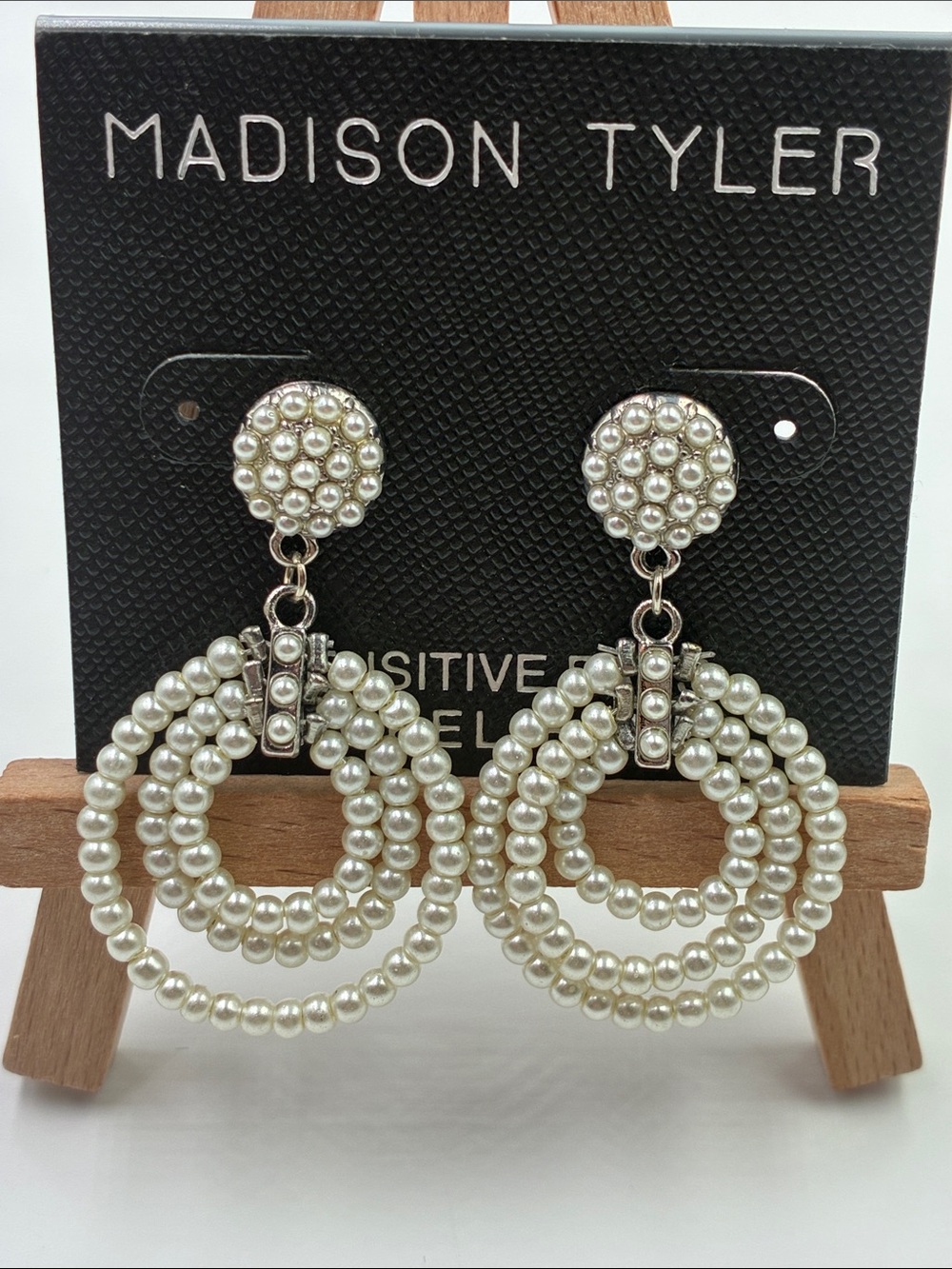 Madison Pearl-Embellished Triple Hoop Drop Earrings - Silver Tone